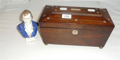 Lot 256 - 19th century rosewood tea caddy and a porcelain bust 'Burns'[