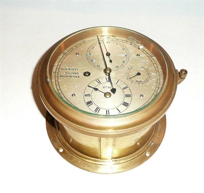 Lot 257 - Brass cased barometer/clock signed 'W H Bailey, Salford, Manchester'