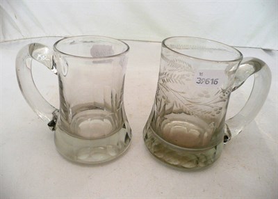 Lot 273 - Two Victorian glass beer mugs (one engraved)