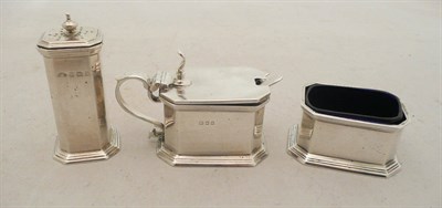 Lot 281 - Silver three piece condiment set