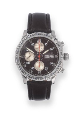 Lot 177 - A Stainless Steel Automatic Calendar Chronograph Wristwatch, signed Longines, Longines Special...