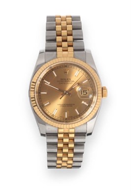 Lot 184 - A Steel and Gold Automatic Calendar Centre Seconds Wristwatch, signed Rolex, Oyster Perpetual,...