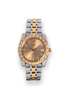 Lot 186 - A Steel and Gold Automatic Calendar Centre Seconds Wristwatch, signed Tudor, Geneva,...