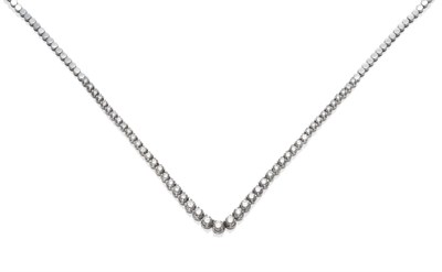 Lot 205 - An 18 Carat White Gold Diamond Necklace, forty-seven graduated round brilliant cut diamonds in claw