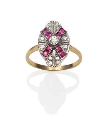 Lot 259 - An Art Deco Style Ruby and Diamond Ring, of plaque form, set with an old cut style and...