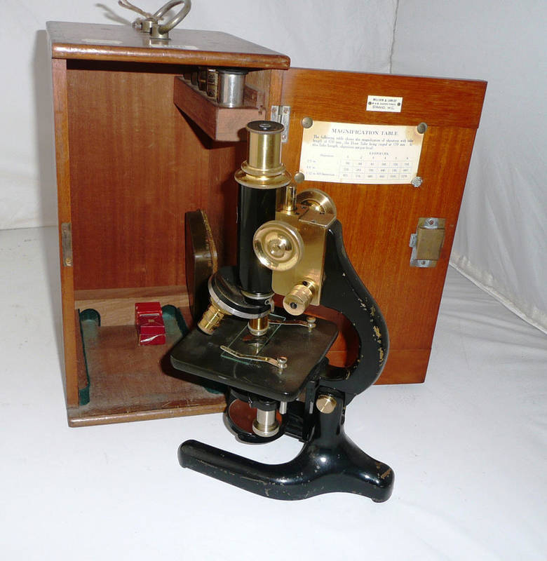 Lot 1025 - A Black Enamelled Monocular Compound Microscope by Charles Perry, No.4888, with rack & pinion...