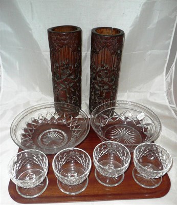 Lot 2 - Pair of bamboo taper holders and a quantity of glassware