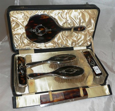 Lot 8 - Silver and tortoiseshell-backed dressing table set