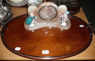 Lot 41 - Oval two handled tray and an alabaster clock