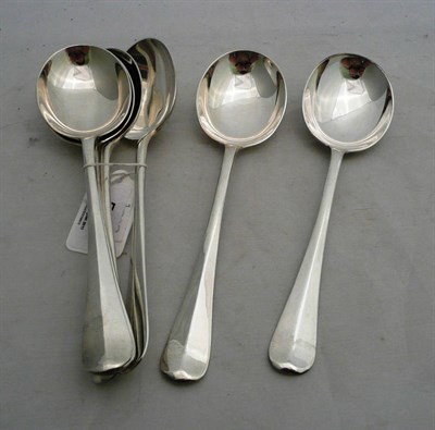 Lot 57 - Six silver rat-tail soup spoons, 14oz