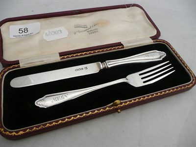 Lot 58 - A Christening fork and spoon set, cased