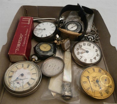 Lot 72 - A collection of silver necklaces, a silver-bladed knife (a.f), two silver cased trench watches,...