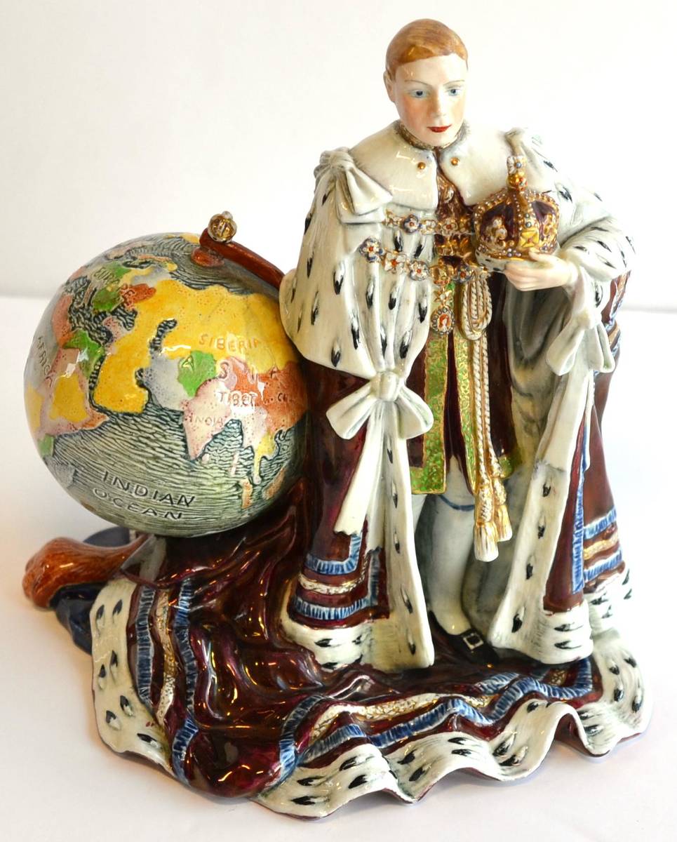 Lot 523 - A Carlton Ware Prototype Edward VIII Figure, in coronation regalia holding the crown, stood next to