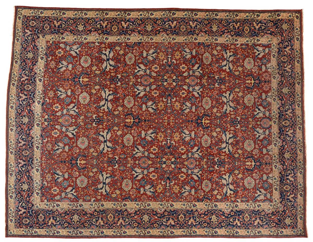Lot 851 - Fine Tabriz Carpet of unusual size and design Persian Azerbaijan The madder field with an...