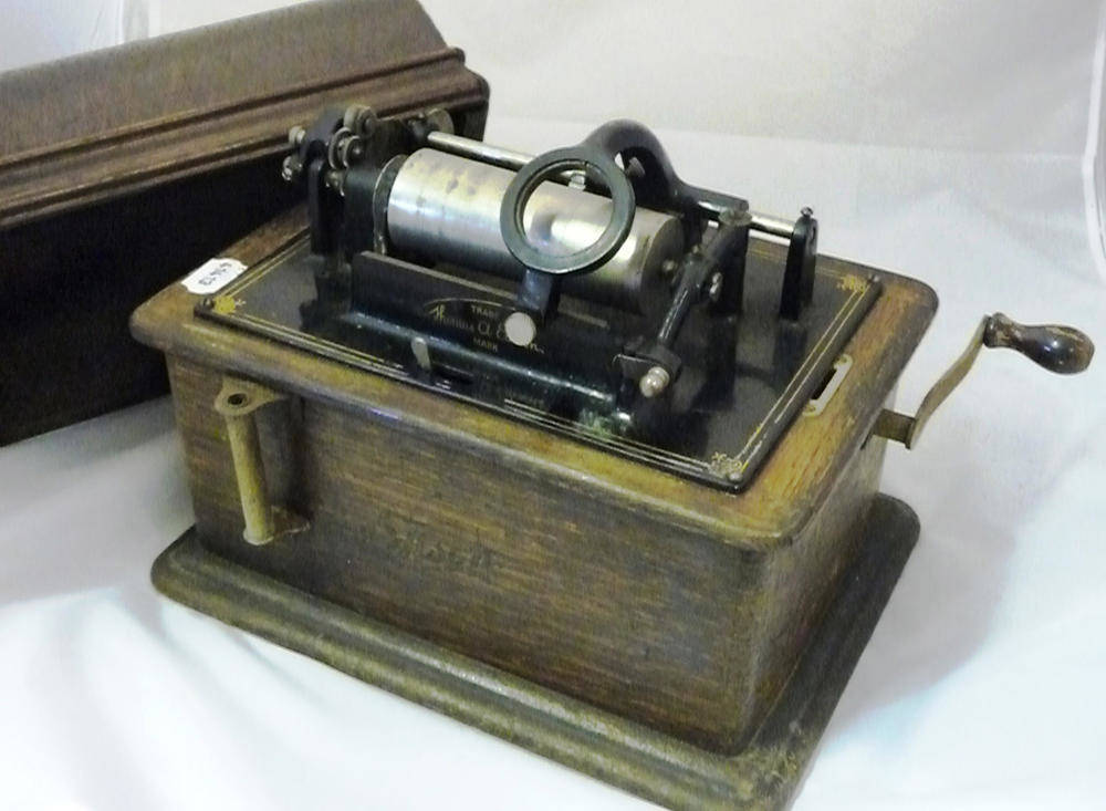 Lot 1106 - Two Oak Cased Edison Phonographs - Edison Standard serial no.661087 and Edison Gem serial...