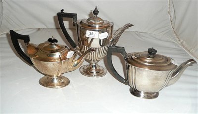 Lot 25 - Two silver tea pots and a silver coffee pot, 54oz