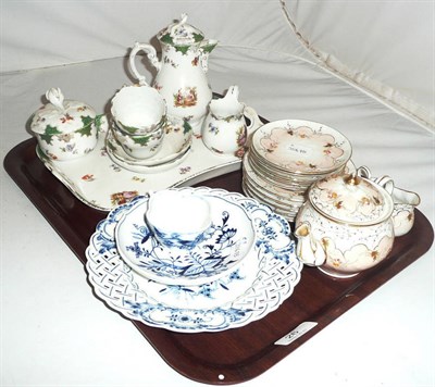 Lot 26 - A Continental tete-a-tete and a Continental part tea-set and three pieces of Meissen blue and white