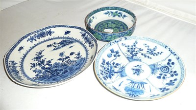 Lot 33 - Two Chinese blue and white plates and a bowl