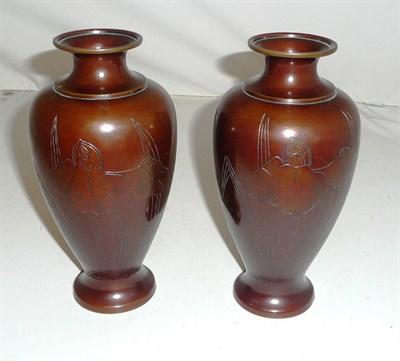 Lot 34 - A pair of Japanese bronze shouldered ovoid vases