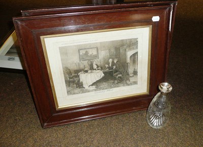 Lot 41 - Silver mounted decanter (lacking stopper) and a pair of prints