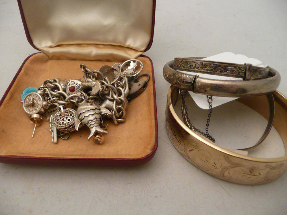 Lot 71 - Assorted silver bangles, bracelet, charms etc
