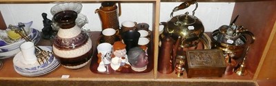 Lot 131 - Brass kettle, Continental tobacco jar, Hornsea 'Bronte' coffee service, metal wares etc