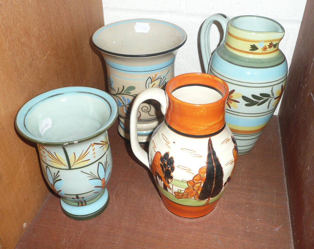 Lot 138 - Two Hartrox vases, Hartrox jug and an ideal Cliff style jug