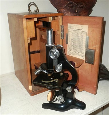 Lot 142 - A monocular compound microscope by Seibert & Werzuir, in mahogany case