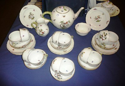Lot 145 - A Herend Porcelain twelve setting tea service in the Rothschilds Bird pattern, comprising large tea