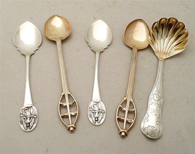 Lot 163 - Silver Victorian sifter spoon and four preserve spoons