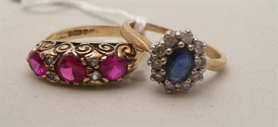 Lot 173 - A 9ct gold ring and a sapphire cluster ring