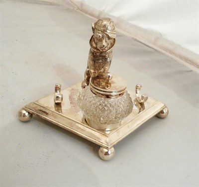 Lot 190 - Silver plated dog inkstand
