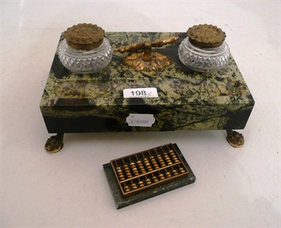 Lot 198 - Encrier with marble base and an abacus green marble paperweight