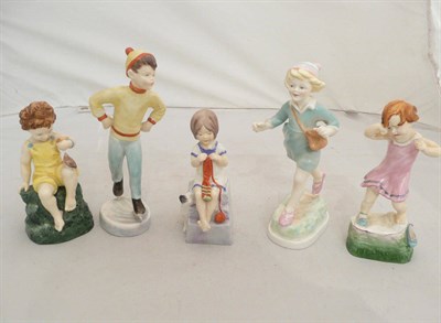 Lot 203 - Five Royal Worcester figures 'Tuesday's Child' 3534, 'Wednesday's Child' 3259, 'Thursday's...