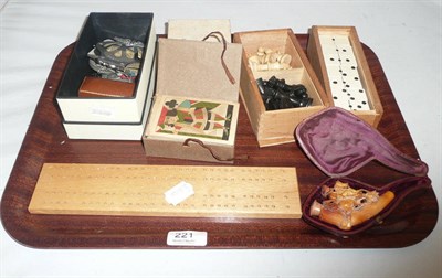 Lot 221 - Chess set, medallions, playing cards and a meersham pipe