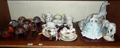 Lot 249 - A shelf and one box of paperweights, plates, china etc