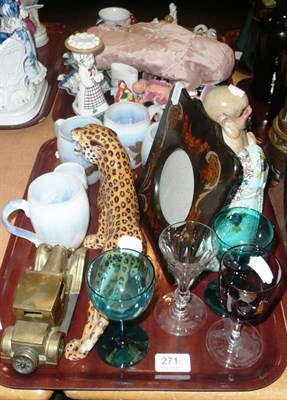 Lot 271 - Two trays, half dolls, glasses, vaseline glass, pickle dishes etc