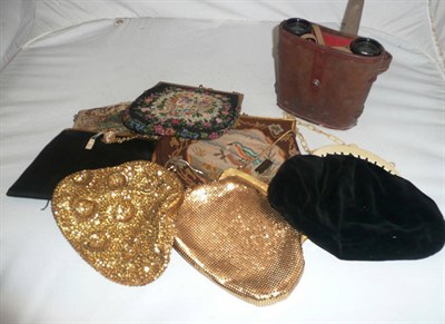 Lot 284 - Seven assorted evening bags and a pair of cased binoculars