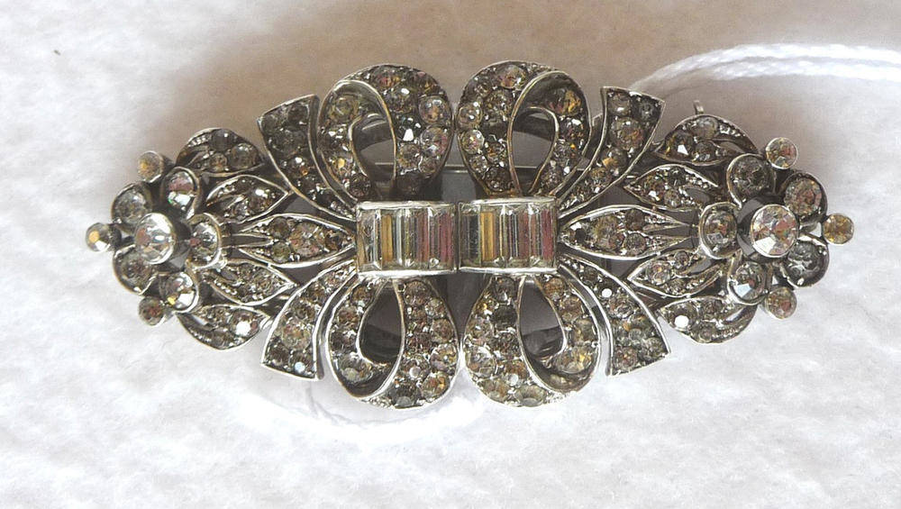 Lot 1207 - A Paste-Set Silver Double Clip Brooch
