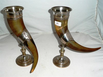 Lot 26 - Pair of horn and silver plated stands