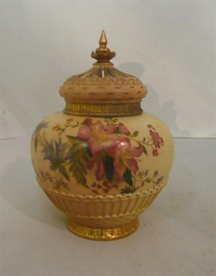 Lot 57 - Royal Worcester blush ivory pot pourri vase (restored)