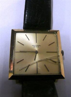 Lot 62 - A gold gents square-shaped wristwatch signed 'Universal'