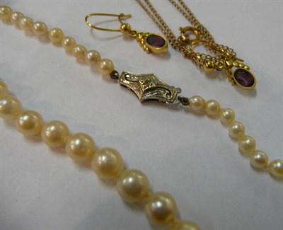 Lot 93 - A cultured pearl necklace, earrings etc