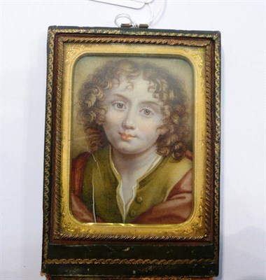 Lot 111 - 19th century miniature on ivory of a child, in leather case