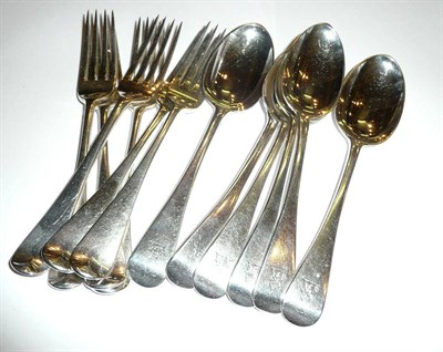 Lot 116 - Six silver spoons and six silver forks, 22oz approx