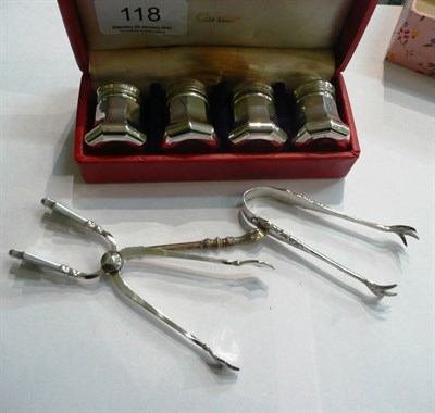 Lot 118 - Cartier sterling silver condiments, sugar nips and Georg Jensen sterling tongs, etc