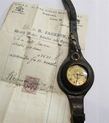 Lot 120 - An 18ct gold ladies pocket watch with leather strap and original purchase receipt from 1882