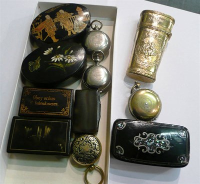 Lot 124 - Four sovereign holders, an etui and six snuff boxes