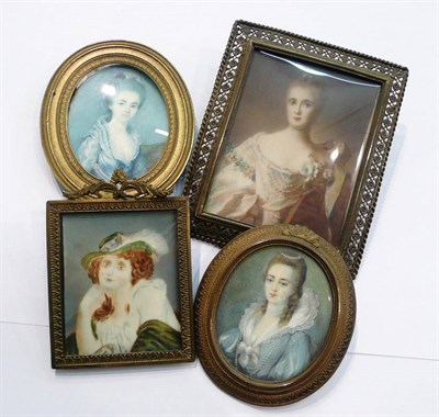 Lot 125 - Four portrait miniatures of ladies in metal frames