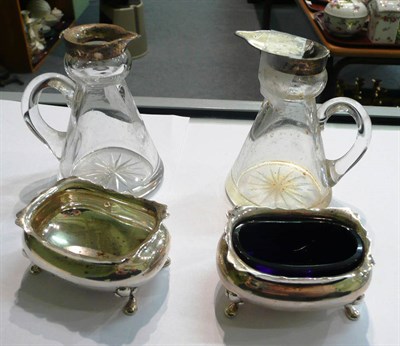 Lot 126 - Pair of glass tots and silver salts